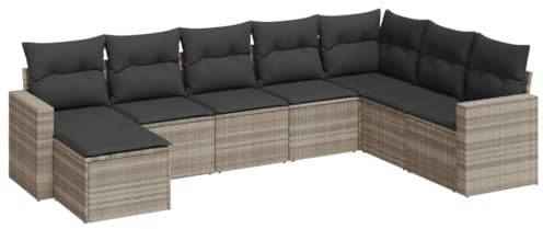 HFXHIJXQ 8-TLG. Gartenlounge Grau 62x62x69 cm aus wetterfestem Poly-Rattan mit Stauraum und 16 Kissen loungesofa Outdoor für Garten Terrasse und kleinen Balkon