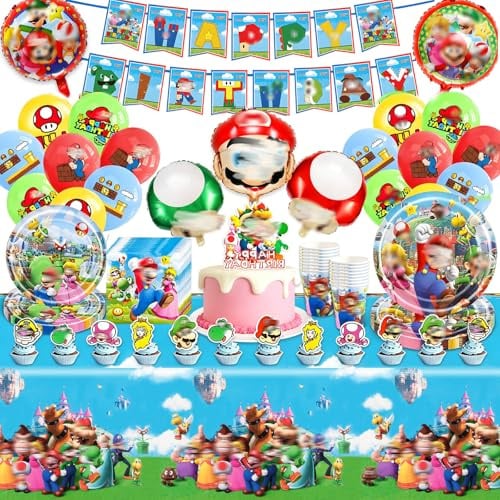 86 pezzi Decorazione per la festa di compleanno di Mari, set di stoviglie per feste, piatti di carta per feste di compleanno, palloncini, decorazione per la festa di compleanno per 10 persone（2）
