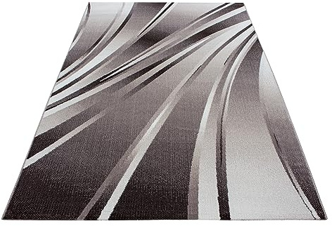 KADIMA DESIGN Kurzflorteppich Wellenmuster Abstrakt Pflegeleicht Waschbar Strapazierfähig Braun 80x150 cm Wohnzimmer Schlafzimmer Fußbodenheizung geeignet Schadstoffgeprüft Oeko-TEX | DRAU
