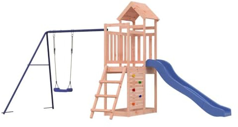 Spielturm Massivholz Douglasie mit Schaukel, Wellenrutsche, Kletterwand, Sandkasten und Leiter, wetterfestes Klettergerüst für Kinder im Garten, robustes Stelzenhaus für Outdoor Spielspaß