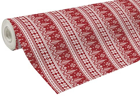 Clairefontaine 201341C - Une Bobine De Papier Cadeau - Papier Alliance 60g - Format : 50x0,70m - Motif : Sapins Blanc, Fond Rouge, Noël - Emballage Cadeau, Idéal Pour Les Emballages Professionnels