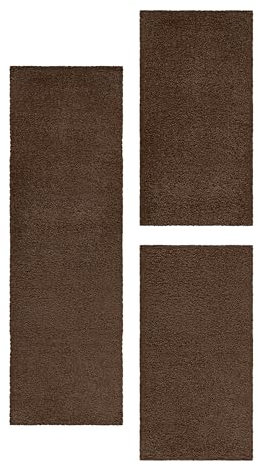 HomebyHome Bettumrandung Schlafzimmer 3 teilig Teppich Braun - Waschbarer Bettumrandung Teppich Läufer Set Extra Flauschig Bettvorleger Schlafzimmer Bettset:2 St. 100x200 cm | 1 St. 80x250 cm