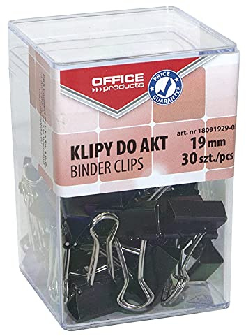Office Products Foldback-Klammern 19 mm / 30 Stück/aus Metall/Schwarz/Silber/Unempfindlich Gegen Verformung/Büroklammern Papierklammern/Transparentbox