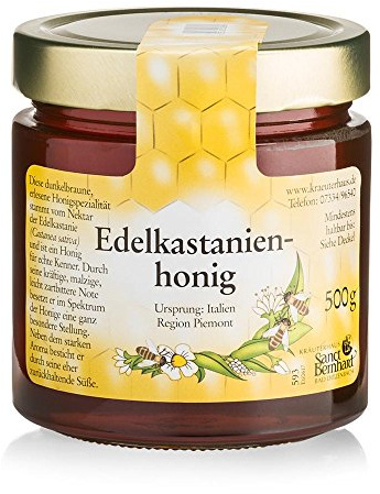 Sanct Bernhard Edelkastanienhonig kräftige, malzige, leicht zartbittere Honig-Spezialität aus der Region Piemont - 500 g Glas
