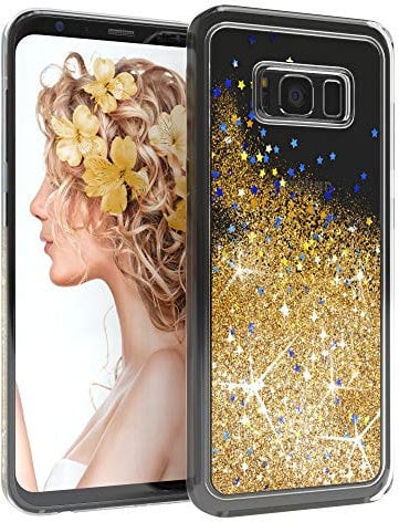EAZY CASE Hülle kompatibel mit Samsung Galaxy S8 Schutzhülle mit Flüssig-Glitzer, Handyhülle, Schutzhülle, Back Cover mit Glitter Flüssigkeit, aus TPU/Silikon, Transparent/Durchsichtig, Gold