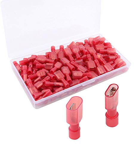 QitinDasen 80Pcs Connettori a Cavo Rapido, Set di Connettori Terminali a Crimpare Nylon Completamente Isolati, Set Connettore Vanga Maschio e Femmina (10A / 22-16 AWG, 40 Paia Rosse)