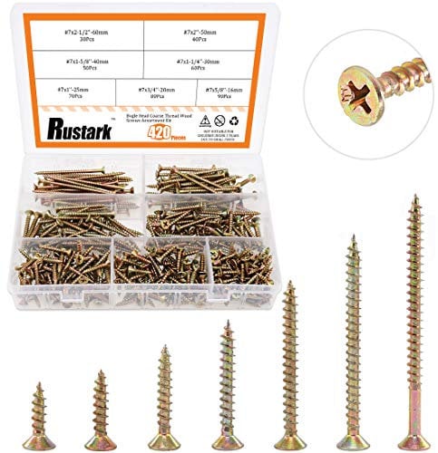 Rustark 420Pcs M4 16mm-60mm Zinc Plated Coarse Thread Phillips Drywall Screws with Bugle Head Assortment Kit for Drywall Sheetrock and Wood