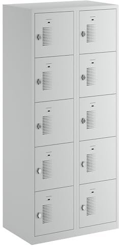 QUIPO eurokraft | Basic | 5er-Schließfachschrank | 2 Abteile | lichtgrau | B 800 mm | 10 Fächer | Drehriegel