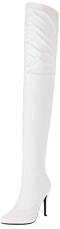 LUXMAX Donna Stivali Alti sopra Il Ginocchio Tacco Alto Spillo Tacchi a Punta Eleganti Scarpe con Cerniera (Bianco) - 38 EU