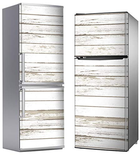 MEGADECOR DECORATE YOUR HOME Vinilo Adhesivo Decorativo para Nevera, Especial Libre De Burbujas, Tablas DE Madera Envejecida, Blanca Lavada (185cm x 70cm)