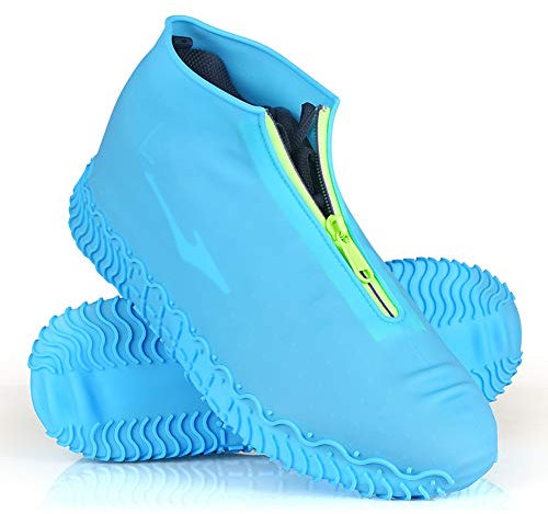 JUDA Wasserdicht Schuhüberzieher, Wiederverwendbare rutschfeste Überschuhe, Für Regen, Schneetag, Wüstenstrand, Schlammige Straßen (XL (43-47), Blau)