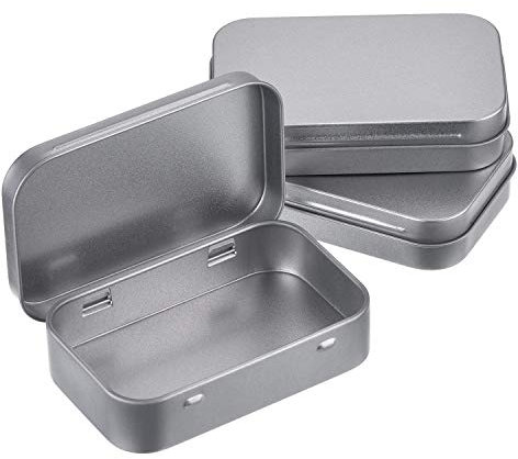 MUCHENG - Paquete de 3 cajas rectangulares vacías de metal plateado con bisagras para necesidades básicas, mini caja portátil, kit de almacenamiento pequeño para tarjetas de regalo, juego de cajas