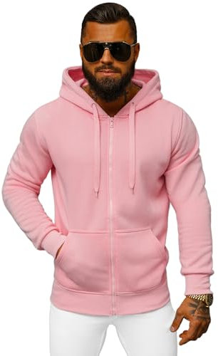 OZONEE Herren Hoodie Sweatjacke Kapuzenpullover Sweatshirt Farbvarianten Kapuzenjacke Kapuzenpulli mit Reißverschluss Langarm Sport Style Casual Fitness Training Basic J.Style 2008 PUDERROSA M