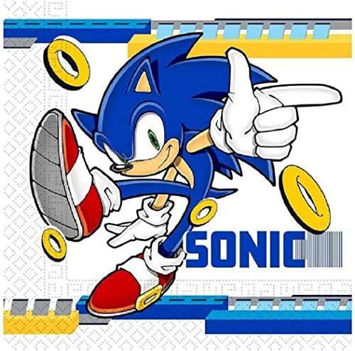 0924 - Lot de 20 serviettes en papier Sonic - Idéales pour les fêtes et les anniversaires