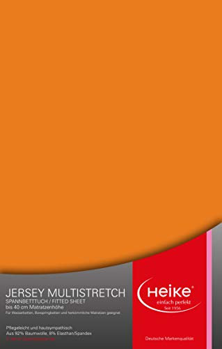 Heike das hochelastische Spannbettlaken Multistretch 92% Mako-Baumwolle 8% Elastan Deutsche Markenqualität 240gr/m2, 23-40cm Höhe, für Wasserbetten Boxspringbetten und herkömmliche Matratzen (Orange)