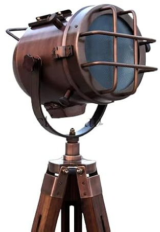 Handmade Copper Floor lamp with Wooden Tripod Nautical Modern searchlight Home & Office Decorative lamp Light Gift