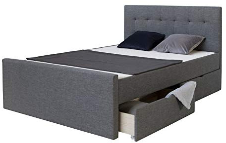 Homestyle4u Polsterbett 180 x 200 cm Bettgestell Mit Lattenrost Rückenlehne 2 Schubladen Anthrazit