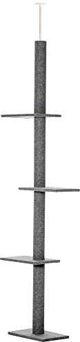 PawHut Arbre à Chat Poteau à griffer Hauteur réglable dim. 43L x 27I x 228-260H cm 4 Niveaux d'activités Gris