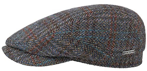 Stetson Burnet Harris Tweed Flatcap - Mehrfarbige Mütze - Klassische Schirmmütze - Wollcap mit Karomuster - Made in The EU - Herren - Herbst/Winter grau 56 cm