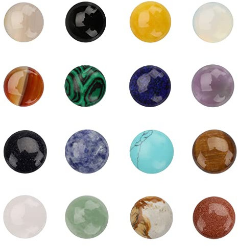 SUPERFINDINGS 16 StückKarton Halbrunde Kuppel Naturedelstein Cabochons Sets für Halskette Schmuckherstellung DIY Craft 20x6mm