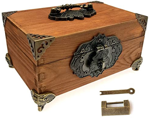 1 Set Schmuckschatulle mit Schloss, Scharniere, Griff, Kasten, Eckenschutz, Set für DIY-Schmuckschatulle, Bronze, Box enthalten