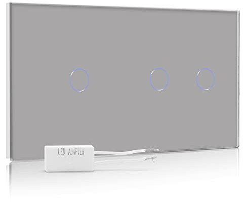 BSEED Dimmer Schalter Led Dimmer Touch Lichtschalter 1-fach 2 weg +2-fach 1 weg Glas Touch Schalter Grau Touchscreen-Funktioniert mit dimmer LED-Glühlampen