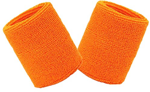 Schweißbänder Sport Wristbands 2 Pack, Sport Schweißband Armband Weiche verdickte Baumwolle, für Fußball Basketball Tennis Gymnastik (Orange)