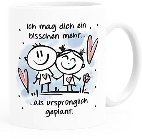 SpecialMe® Kaffee-Tasse Liebe Ich mag dich ein bisschen mehr als geplant Spruch Verliebt Herz Geschenk Valentinstag Uni-Weiß Keramik-Tasse