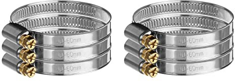 IHS Edelstahl Schlauchschellen DIN 3017 V2A Schneckengewinde Schellen W2, 8-80mm Spannweite, viele Größen, geprägtes Band, 9mm Bandbreite 6x 40-60