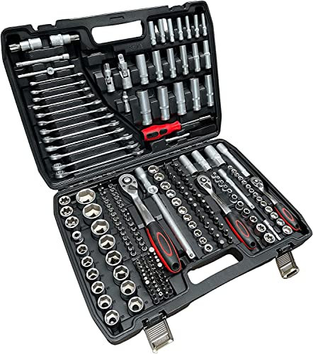 Maletín herramientas 215pz carraca 1/2,1/4 y 3/8 llaves, vaso, puntas variadas