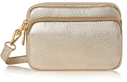 Montte Di Jinne - 100% Made in Italy - Soft Leather Women's Small Cross Body Shoulder Bag Small Camera Bag with a Pocket at Front (GOLD)