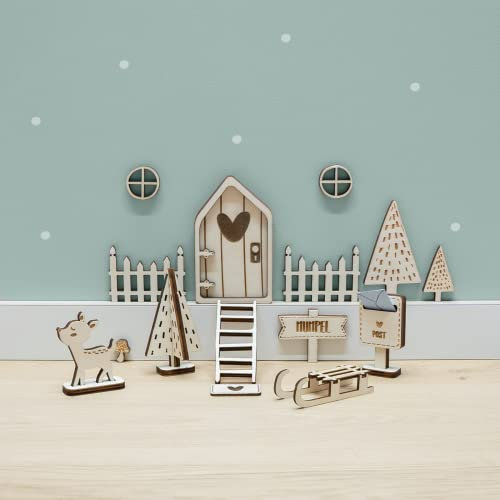 Magische Wichteltür für Kinder – Personalisierbar & Handgefertigt | Weihnachten Set | Alternativer Adventskalender | Advent Wichtel Tür mit Namen aus Holz | Made in Germany | hellomini (Großes Set)