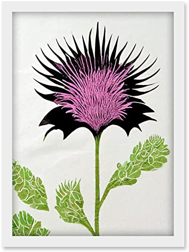 Doppelganger33 LTD Linocut Scottish Thistle Abstract Wildflower Artwork Framed Wall Art Print A4