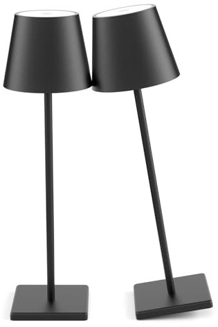 2-Pack LED Cordless Table Lamp, Rechargeable Battery Desk lamp 3W 5500mAh Battery Operated Stepless Dimming Modern Portable Table Light for Restaurant/Dinner/Bedroom/Outdoor IP54 Waterproof (Black)