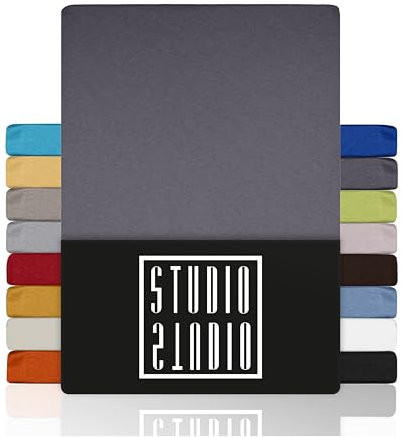 STUDIO Basic Spannbettlaken 100x200cm – Jersey-Spannbetttuch aus 100 % gekämmter Baumwolle – Grau – Öko-Tex Zertifiziert, bügelfrei & elastisch – für Matratzen 15–25 cm