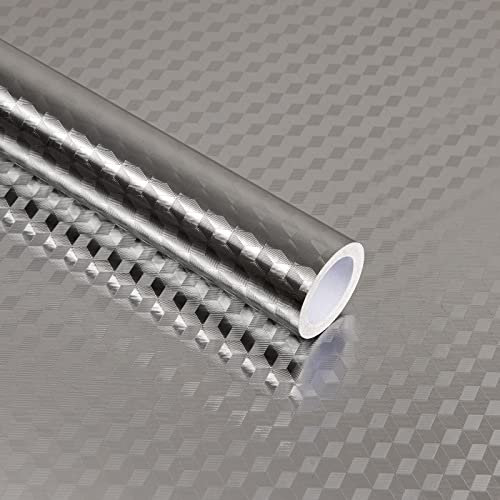 Abyssaly Oil Proof Sticker Self Adhesive Wallpaper Viny Wrap Aluminum Silver Foil 40cm X 600cm Waterproof Sticky Back Plastic Roll for Kitchen Drawer Liners Shelf Liner Cupboard Backsplash
