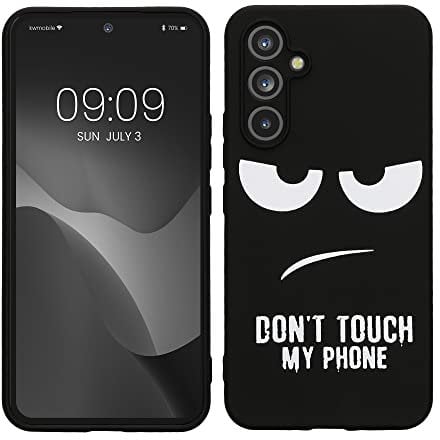 kwmobile Hülle kompatibel mit Samsung Galaxy A54 5G - Handyhülle Silikon Case - Don't Touch My Phone Weiß Schwarz