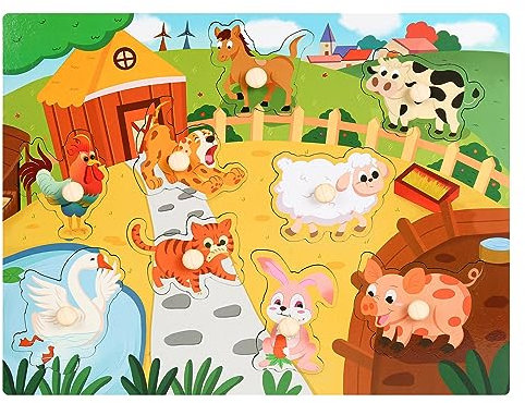 Puzzle ab 1 Jahr, 2 3 Jahre, Holzpuzzle 1 Jahr Steckpuzzle Holz mit Tieren vom Bauernhof Holzspielzeug für Kinderaus Lernspielzeug Geschenk für Jungen Mädchen Kinder Steckspiel Puzzle Spielzeug