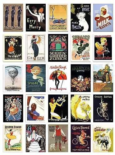 Artery8 50 Pcs Art Deco Vintage Advert Posters Aesthetic Collage Kit Wall Art Prints A6 Set Pack 14.8 x 10.5 cm (5.8 x 4.1) Room Decor Old Retro 1920's Advertising