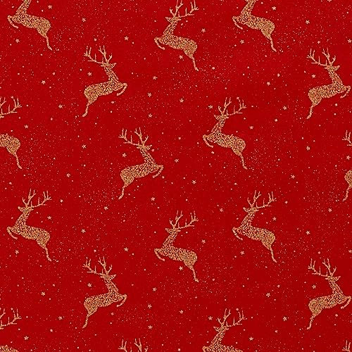 Weihnachtsstoff Dekostoff Baumwollstoff Rentier Golddruck 1x1,45m Oeko-Tex 100 Weihnachten, Farbe:rot