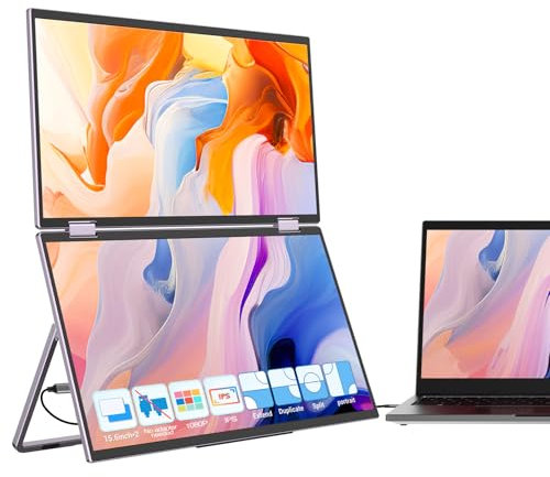 InnoView Laptop Screen Extender 15.6 Dual Monitors (Wins/Mac) Stacked Foldable Triple Monitor 1080P Portable Monitor for Laptop 90°/180° Automatic Rotation