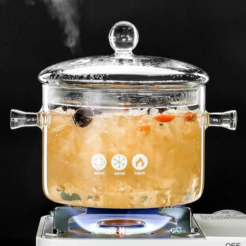 Olla De Vidrio - Olla De Cristal para Sopa, Olla De 1,5 L, con Tapa, Cacerola De Cristal Transparente, Olla para Cocinar Sopa Resistente Al Calor, para Sopa, Verduras, Ensalada De Frutas