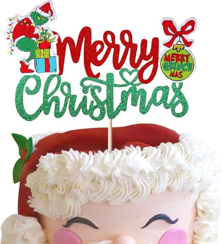 1 Pack Merry Christmas Tortendeko Glitzer Xmas Urlaub Kuchen Deko Merry Christmas Cake Topper Grinch Weihnachts Neujahrs Zeremonie Party Tortendekoration
