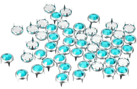 sourcing map 50 Stück Strass-Nieten, 8 mm, schillernde 4 Krallen, Nagelkopf-Nieten, dekorative Nieten für Heimwerker, Leder, Handwerk, Kleidung, Tasche, Gürtel (hellblau)