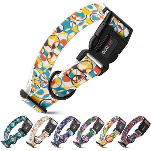 DOGLINE Biothane wasserdichtes Hundehalsband mit Schnellverschluss, starkes Halsband, geruchsdicht, pflegeleicht, passend für Hundehalsband für große Hunde (Kreise, 2,5 cm B x 38,1–58,4 cm L)
