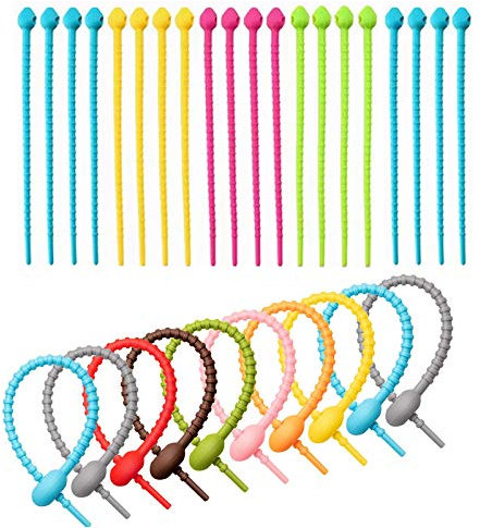 30pcs Colorful All-Purpose Silicone Ties, Cable Straps, Bread Tie, Household Snake Ties, Twist Ties, Reusable Rubber Straps Holder, for Cord Management, for Family Office(Color Mixing)