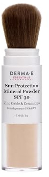 DERMA E Mineral Sunscreen for Face, SPF 30 Brush On Sun Protection Mineral Powder Sunscreen, 0.16 Oz, Mattifying Zinc Oxide & Ceramides, Sets Makeup, Controls Oil, Translucent Finish, All Skin Tones
