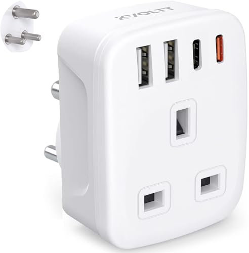 UK to India Plug Adapter - India to UK adapter with USB C [PD20W] Fast Charge, Indian to UK plug adapter, India travel adapter 3 Pin Type D for Sri Lanka, Pakistan, Maldives, Namibia, Zambia, etc
