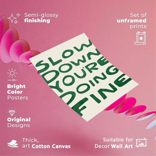 UAddMe You're Doing Fine Wall Art Daily Reminder Positive Canvas Wall Art Positive Affirmations Wall Decor Slow Down Uplifting Zitat Poster Dunkelgrün Typografie Kunstdrucke 30,5 x 40,6 cm ungerahmt
