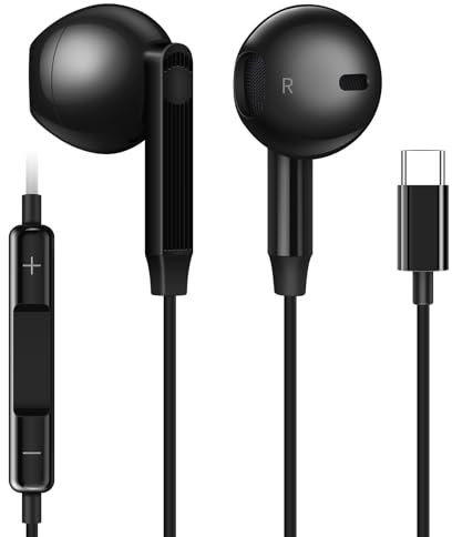Aolcev USB C Headphones for iPhone 16/15 Pro Max/Plus USB C Earphones Wired Earphones Bass Stereo with Mic Noise Canceling Wired In-Ear Type C Headphones for Samsung S25 Ultra S24 S23 S22 S21 Pixel 8